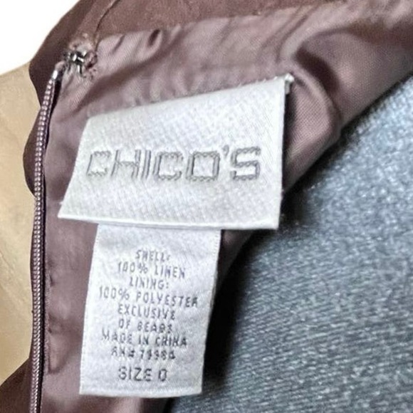 Chico’s Dress, Beaded Neckline, 100% Linen, Lined, Brown, Size 0 (S) - Picture 6 of 7